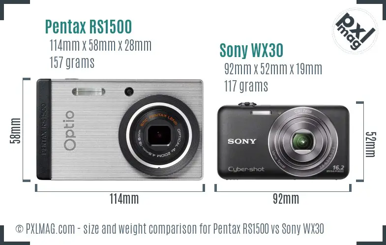Pentax RS1500 vs Sony WX30 size comparison Pentax RS1500 vs Sony WX30 size comparison