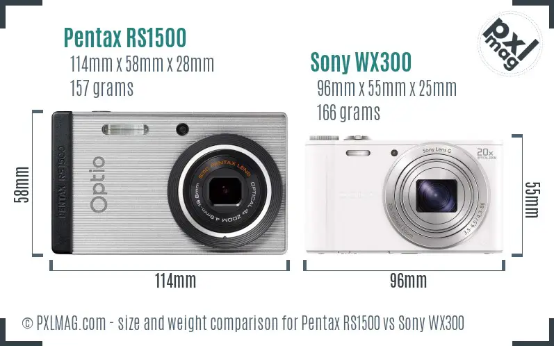 Pentax RS1500 vs Sony WX300 size comparison