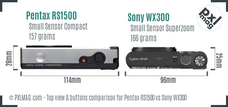 Pentax RS1500 vs Sony WX300 top view buttons comparison