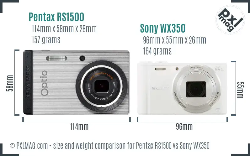 Pentax RS1500 vs Sony WX350 size comparison