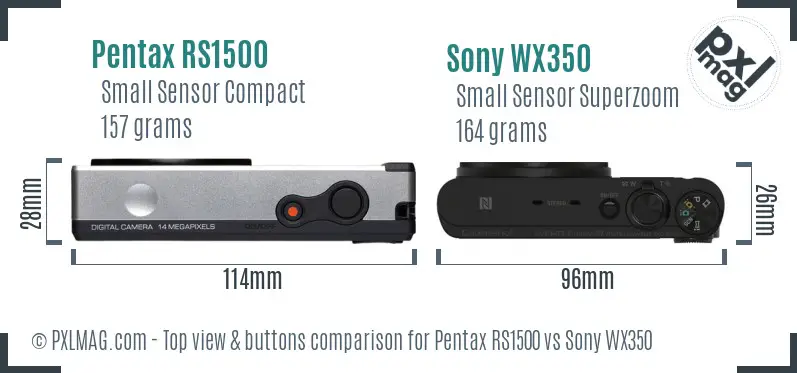Pentax RS1500 vs Sony WX350 top view buttons comparison