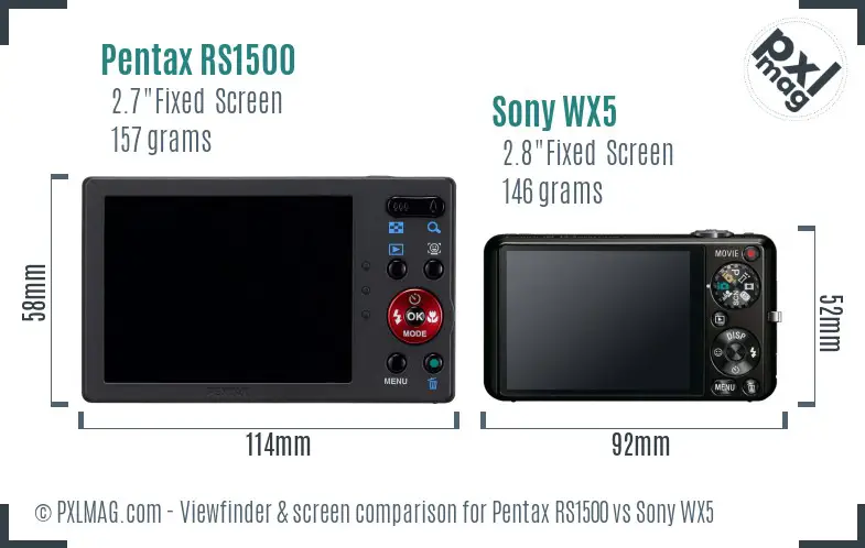 Pentax RS1500 vs Sony WX5 Screen and Viewfinder comparison
