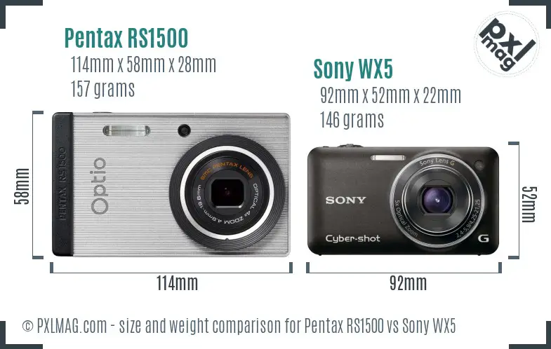 Pentax RS1500 vs Sony WX5 size comparison