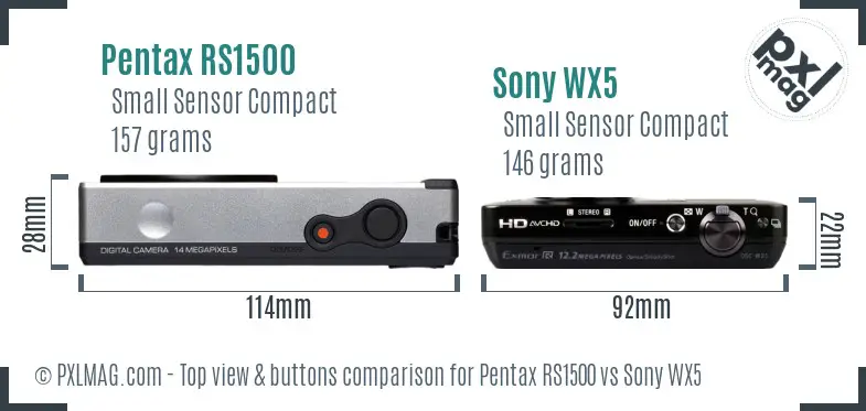 Pentax RS1500 vs Sony WX5 top view buttons comparison