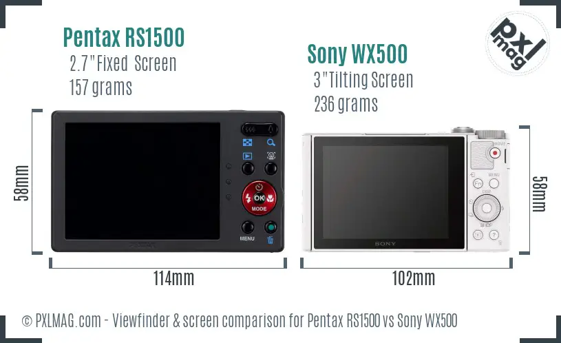 Pentax RS1500 vs Sony WX500 Screen and Viewfinder comparison