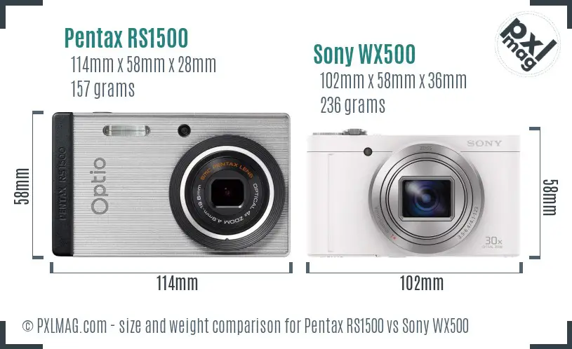 Pentax RS1500 vs Sony WX500 size comparison
