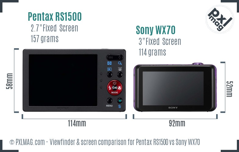 Pentax RS1500 vs Sony WX70 Screen and Viewfinder comparison