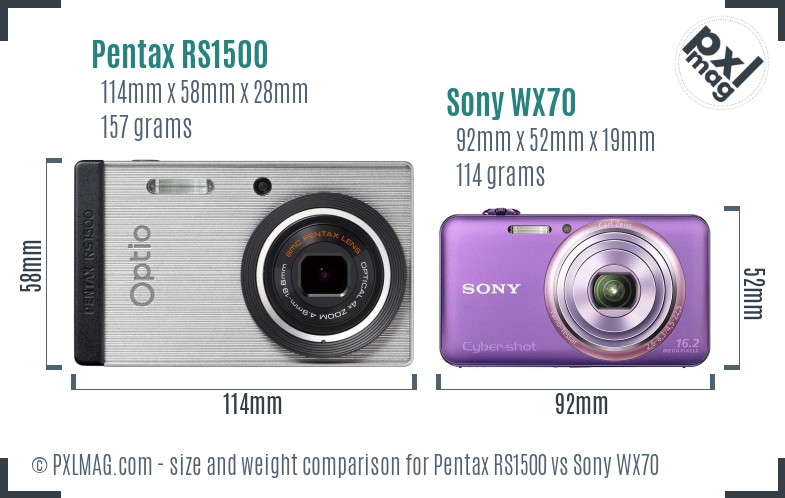 Pentax RS1500 vs Sony WX70 size comparison
