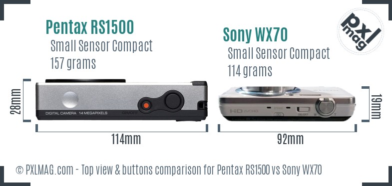 Pentax RS1500 vs Sony WX70 top view buttons comparison