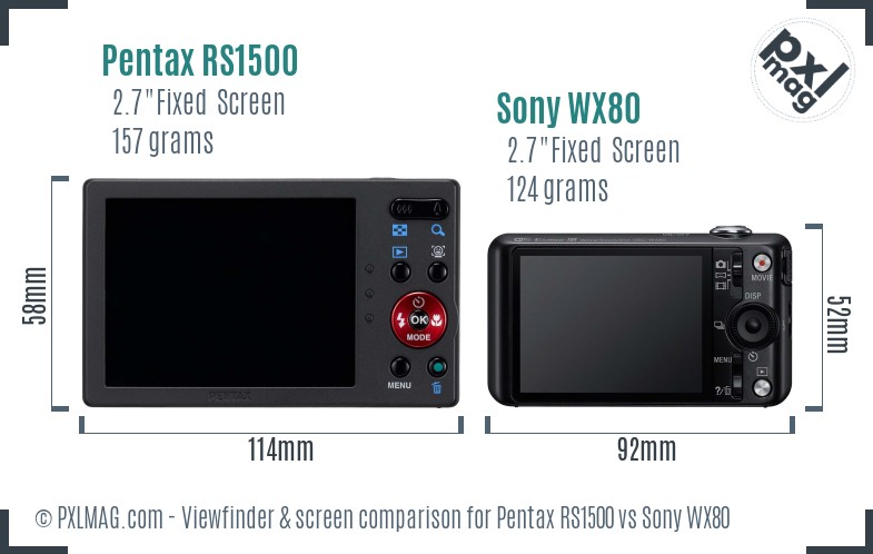 Pentax RS1500 vs Sony WX80 Screen and Viewfinder comparison