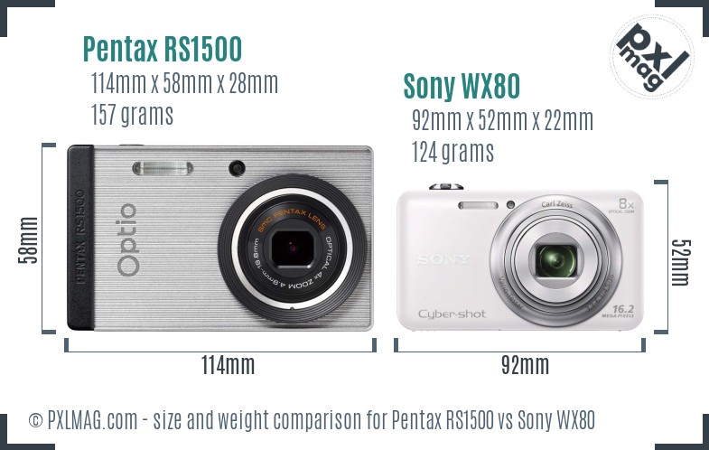 Pentax RS1500 vs Sony WX80 size comparison