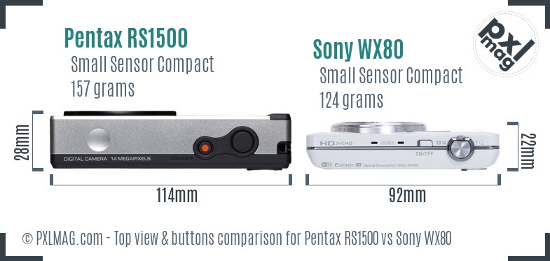 Pentax RS1500 vs Sony WX80 top view buttons comparison