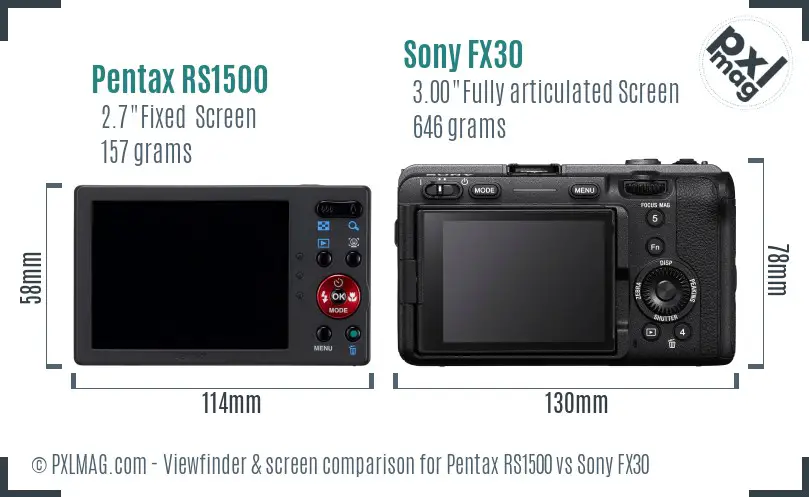 Pentax RS1500 vs Sony FX30 Screen and Viewfinder comparison Pentax RS1500 vs Sony FX30 Screen and Viewfinder comparison