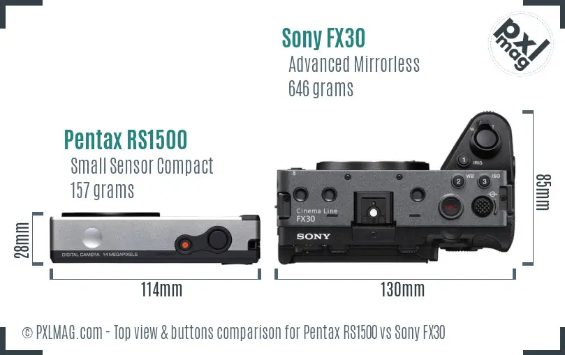 Pentax RS1500 vs Sony FX30 top view buttons comparison Pentax RS1500 vs Sony FX30 top view buttons comparison