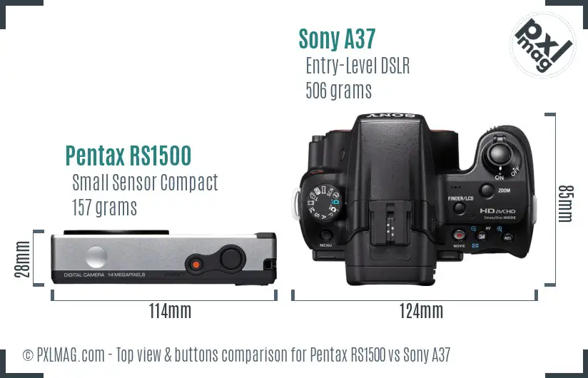 Pentax RS1500 vs Sony A37 top view buttons comparison