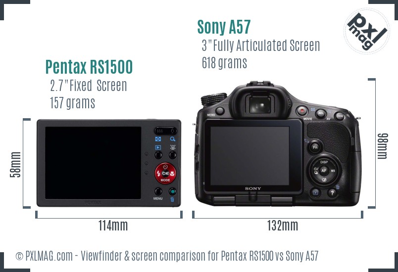 Pentax RS1500 vs Sony A57 Screen and Viewfinder comparison