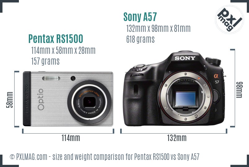Pentax RS1500 vs Sony A57 size comparison Pentax RS1500 vs Sony A57 size comparison