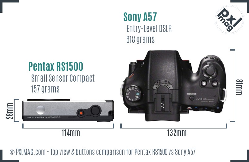 Pentax RS1500 vs Sony A57 top view buttons comparison