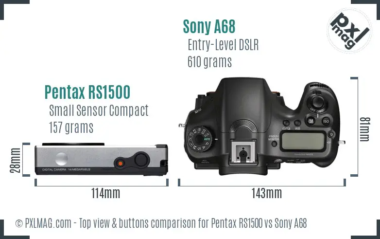Pentax RS1500 vs Sony A68 top view buttons comparison