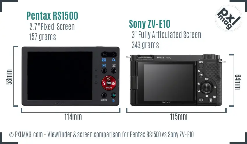 Pentax RS1500 vs Sony ZV-E10 Screen and Viewfinder comparison Pentax RS1500 vs Sony ZV-E10 Screen and Viewfinder comparison