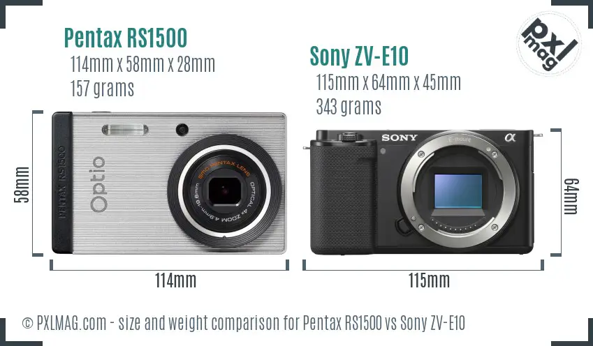 Pentax RS1500 vs Sony ZV-E10 size comparison Pentax RS1500 vs Sony ZV-E10 size comparison
