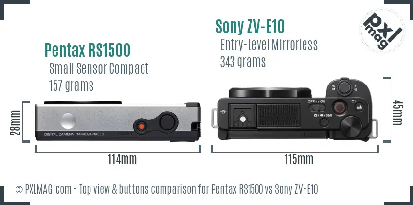 Pentax RS1500 vs Sony ZV-E10 top view buttons comparison Pentax RS1500 vs Sony ZV-E10 top view buttons comparison