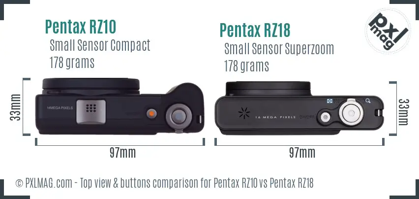 Pentax RZ10 vs Pentax RZ18 top view buttons comparison