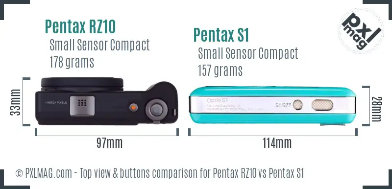Pentax RZ10 vs Pentax S1 top view buttons comparison