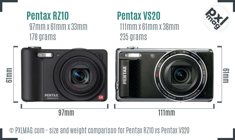 Pentax RZ10 vs Pentax VS20 size comparison
