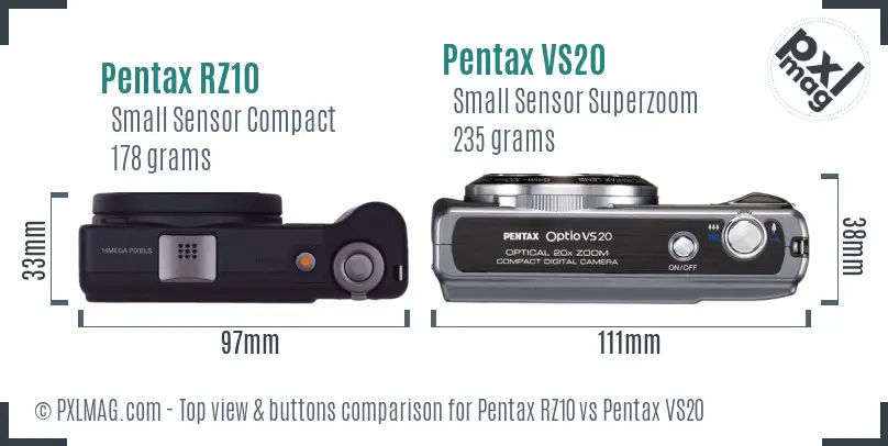 Pentax RZ10 vs Pentax VS20 top view buttons comparison