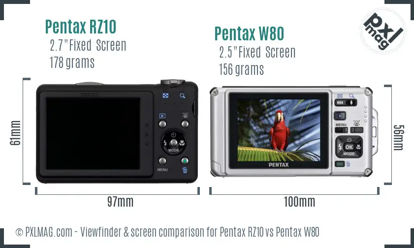 Pentax RZ10 vs Pentax W80 Screen and Viewfinder comparison