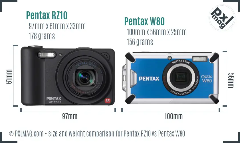 Pentax RZ10 vs Pentax W80 size comparison
