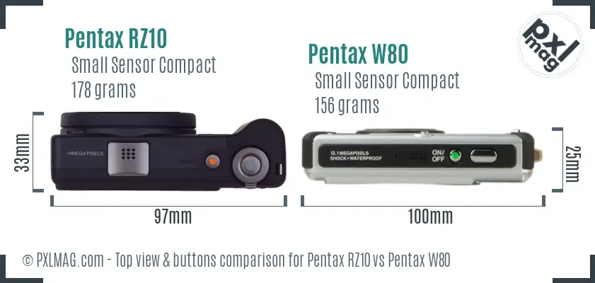 Pentax RZ10 vs Pentax W80 top view buttons comparison