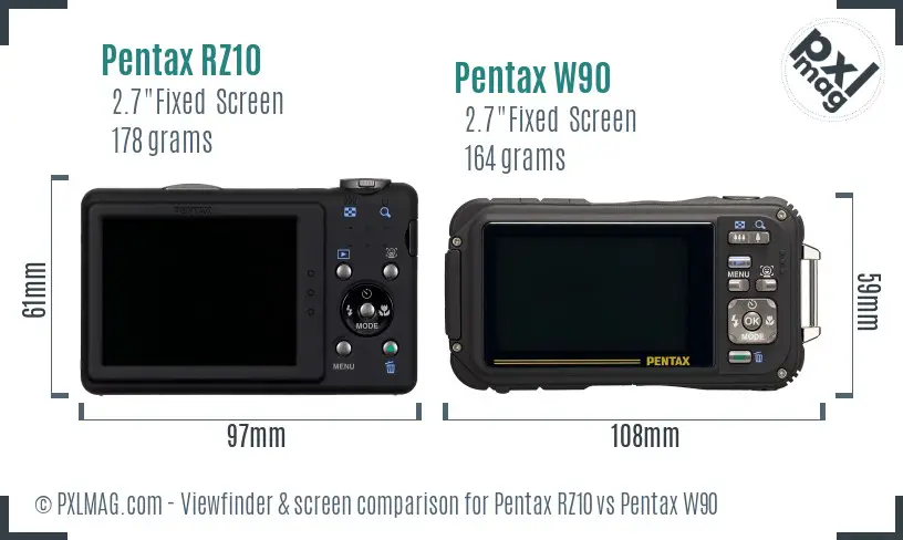 Pentax RZ10 vs Pentax W90 Screen and Viewfinder comparison