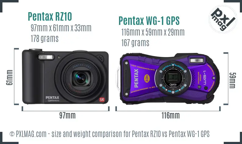 Pentax RZ10 vs Pentax WG-1 GPS size comparison