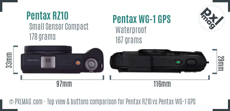 Pentax RZ10 vs Pentax WG-1 GPS top view buttons comparison