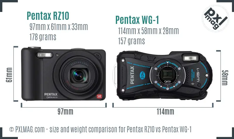 Pentax RZ10 vs Pentax WG-1 size comparison