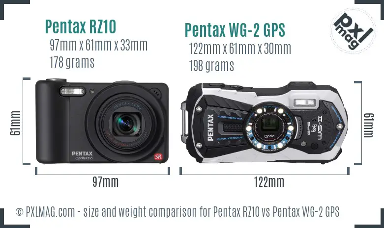 Pentax RZ10 vs Pentax WG-2 GPS size comparison