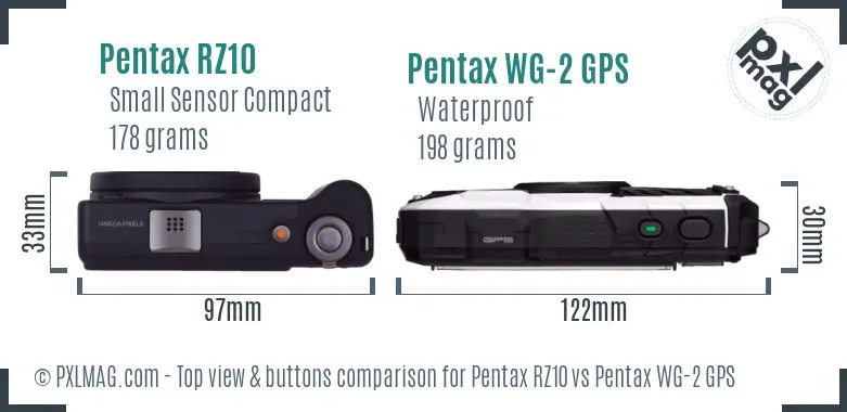 Pentax RZ10 vs Pentax WG-2 GPS top view buttons comparison