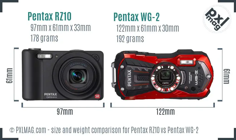 Pentax RZ10 vs Pentax WG-2 size comparison