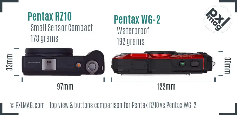 Pentax RZ10 vs Pentax WG-2 top view buttons comparison