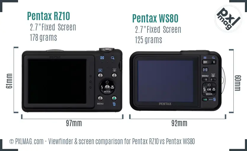Pentax RZ10 vs Pentax WS80 Screen and Viewfinder comparison