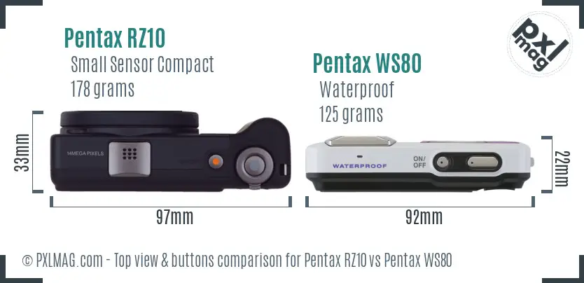 Pentax RZ10 vs Pentax WS80 top view buttons comparison