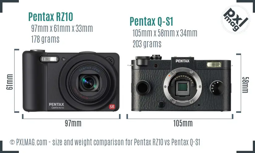 Pentax RZ10 vs Pentax Q-S1 size comparison