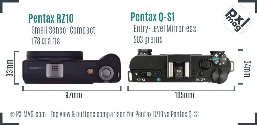 Pentax RZ10 vs Pentax Q-S1 top view buttons comparison