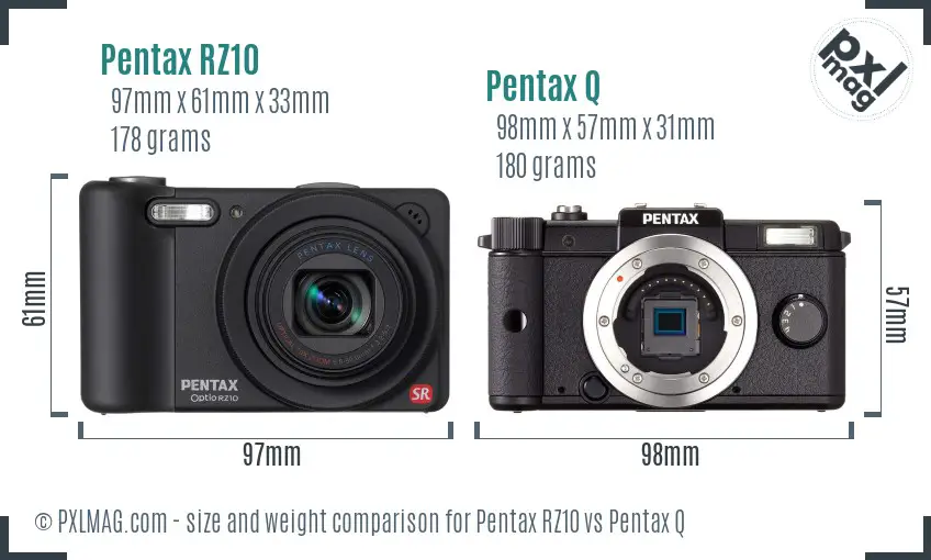 Pentax RZ10 vs Pentax Q size comparison