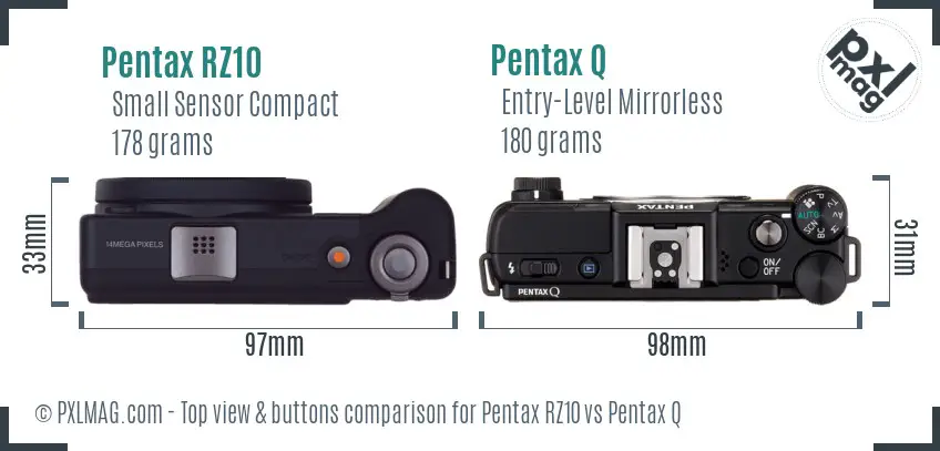 Pentax RZ10 vs Pentax Q top view buttons comparison
