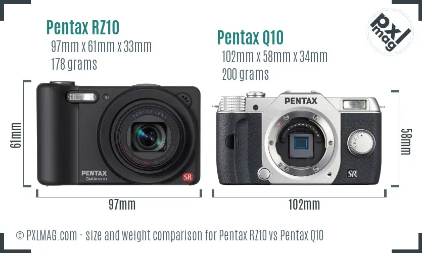 Pentax RZ10 vs Pentax Q10 size comparison