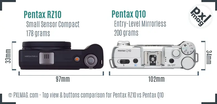 Pentax RZ10 vs Pentax Q10 top view buttons comparison