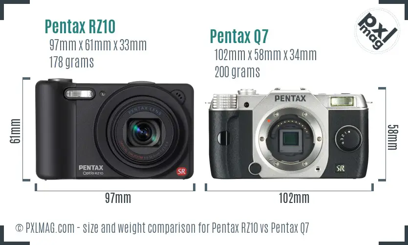 Pentax RZ10 vs Pentax Q7 size comparison